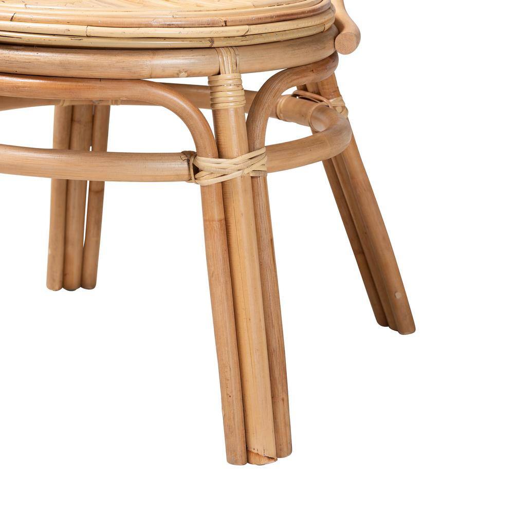 Low Brown Rattan Cane Boho Dining Side Chair