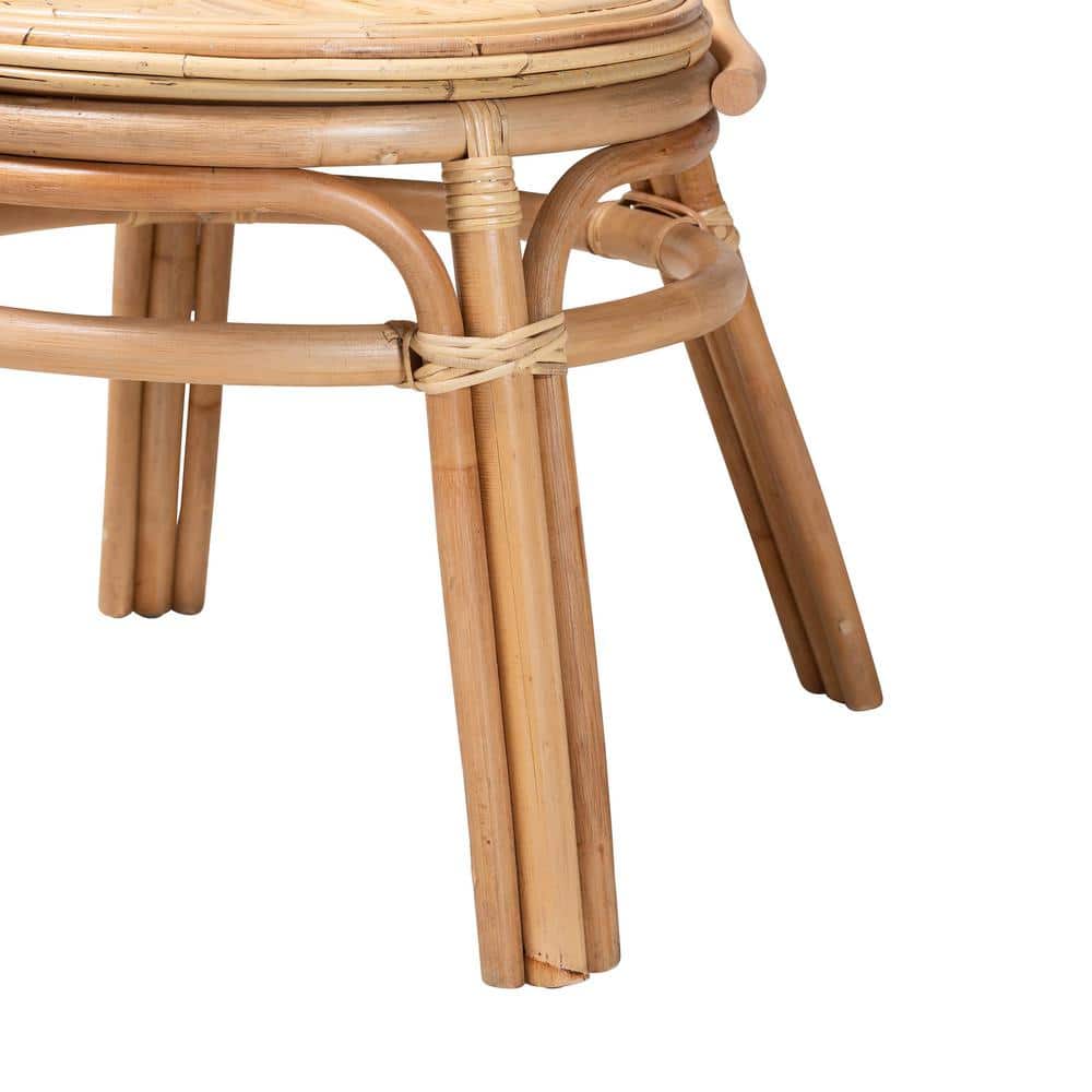 Low Brown Rattan Cane Boho Dining Side Chair