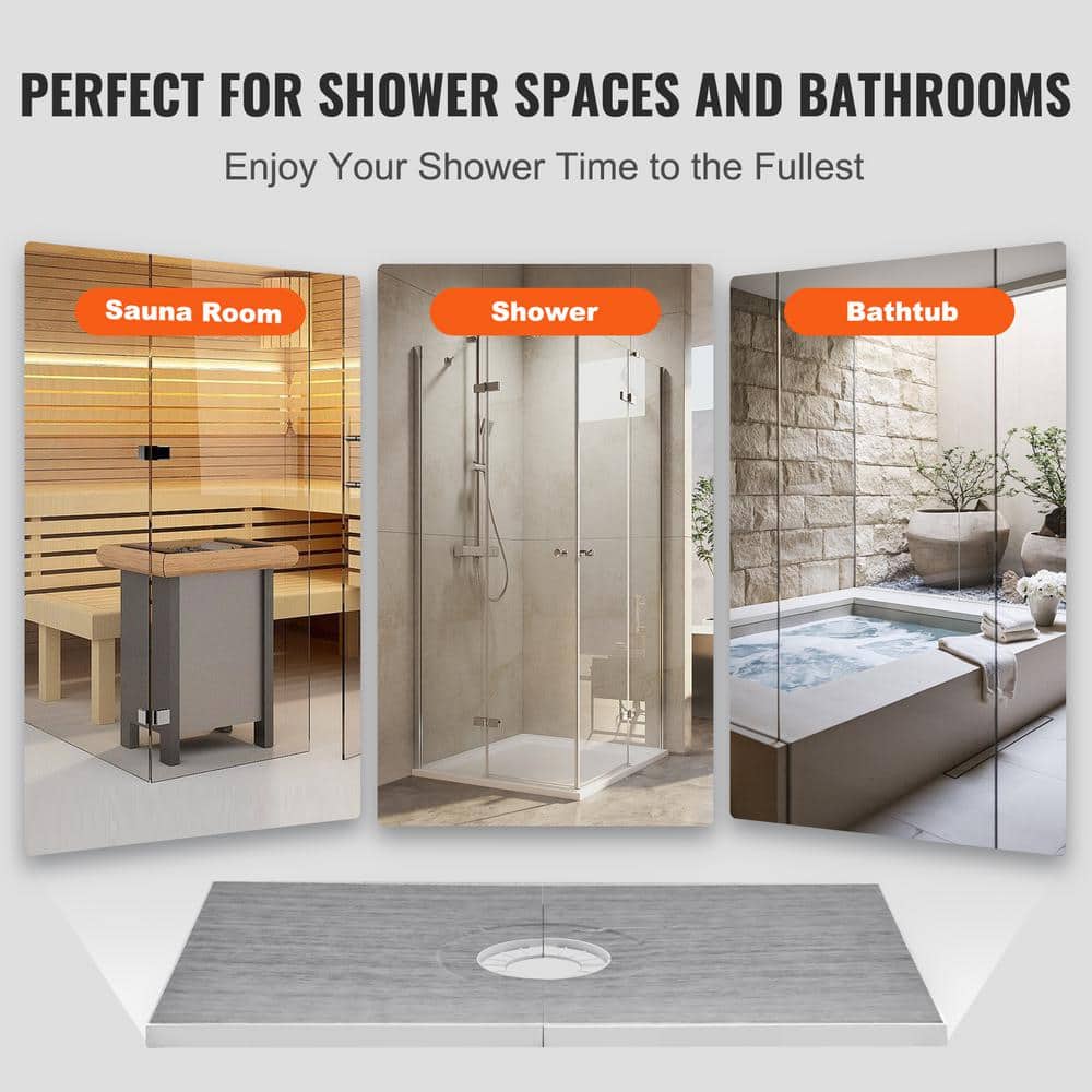 Gray Rectangular 72'' x 48'' Waterproof Shower Base with Drain