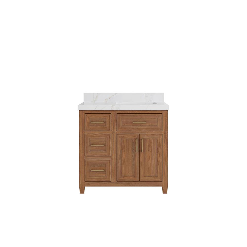 Santa Monica 36 in. W x 22 in. D x 36 in. H Single Right Offset Sink Bath Vanity Dark Natural 2 in. Calcutta Sienna Top price history on PriceWatchPro