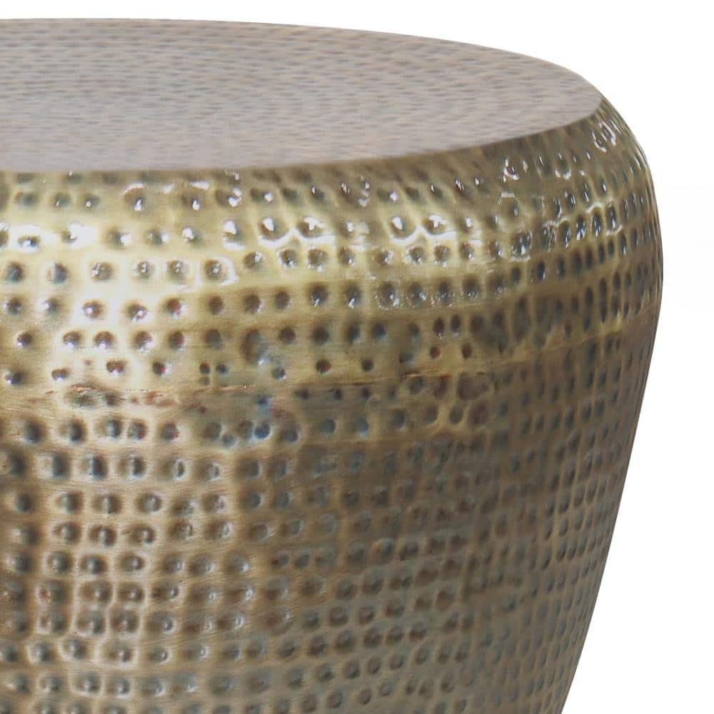 Preston 22" Antique Gold Hand-Hammered Metal Drum Side Table
