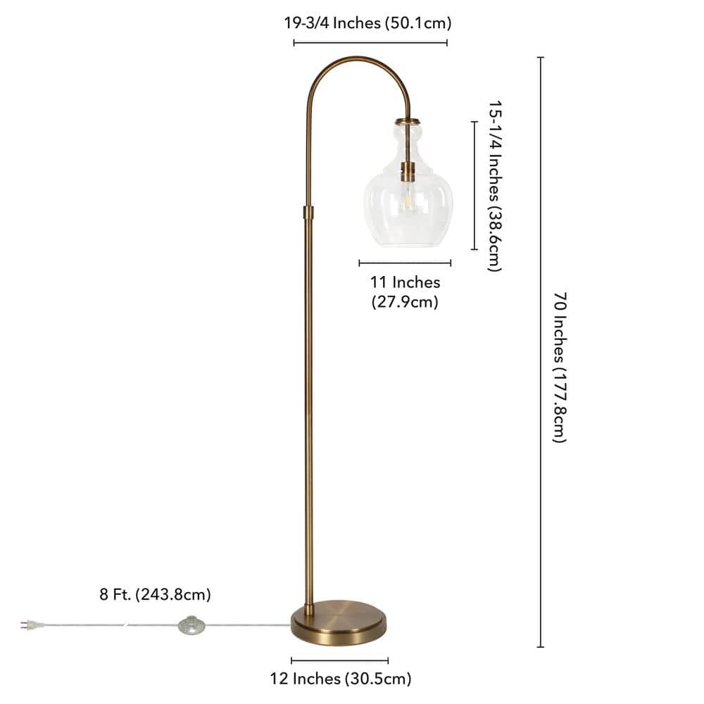 Gold Arc Floor Lamp with Clear Glass Shade