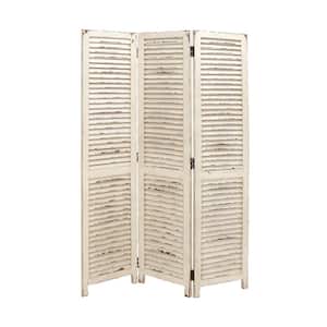 6 ft. Cream 3 Panel Hinged Foldable Partition Room Divider Screen with Horizontal Slats