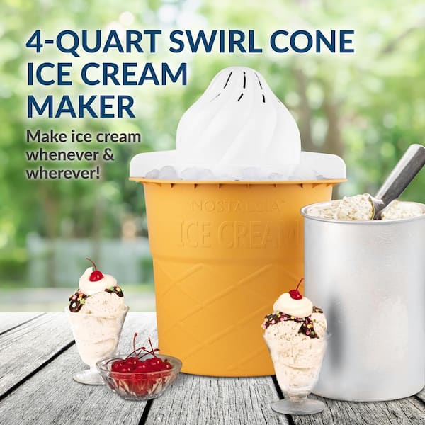 Nostalgia 4 Qt. Vanilla White Swirl Cone Ice Cream Maker NPICMSC4VNL - The  Home Depot