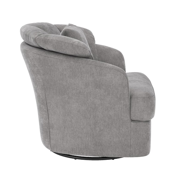 Rowena Oversized Gray Upholstered Fabric Swivel Accent Chair with Double Cushion Swivel Arm Chair (Set of 2)