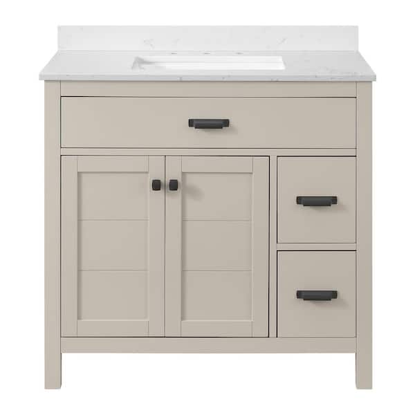 Stanhope 37 in. Single Sink Even Better Beige Bath Vanity with Carrara White Engineered Stone Top (Assembled)