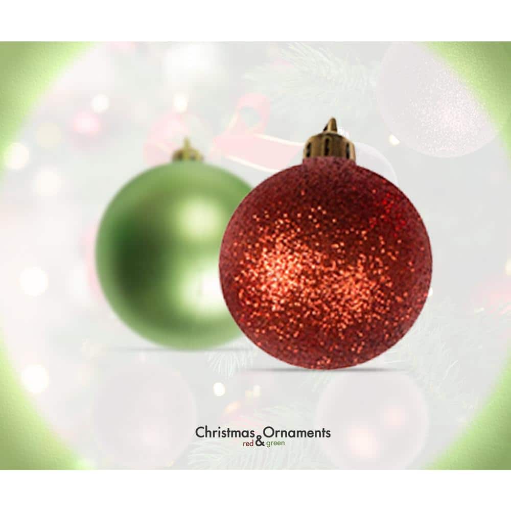 Red and Green Shatterproof Christmas Ornament Balls with Metal Hooks