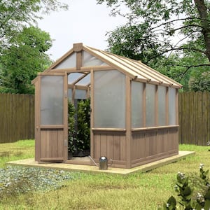 6 ft. x 8 ft. Wooden Greenhouse for Outdoors, Polycarbonate Greenhouse with Roof Vent, Greenhouse for Outside Garden