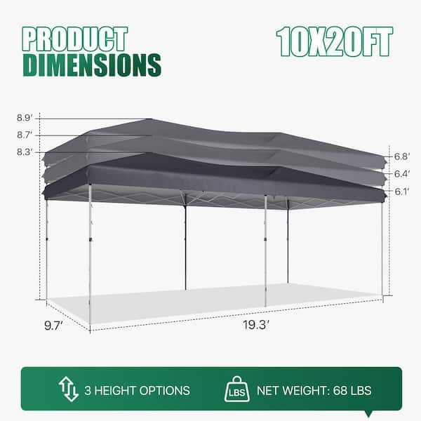 Sizzim 10 ft. x 20 ft. Adjustable Height Pop-Up Folding Canopy