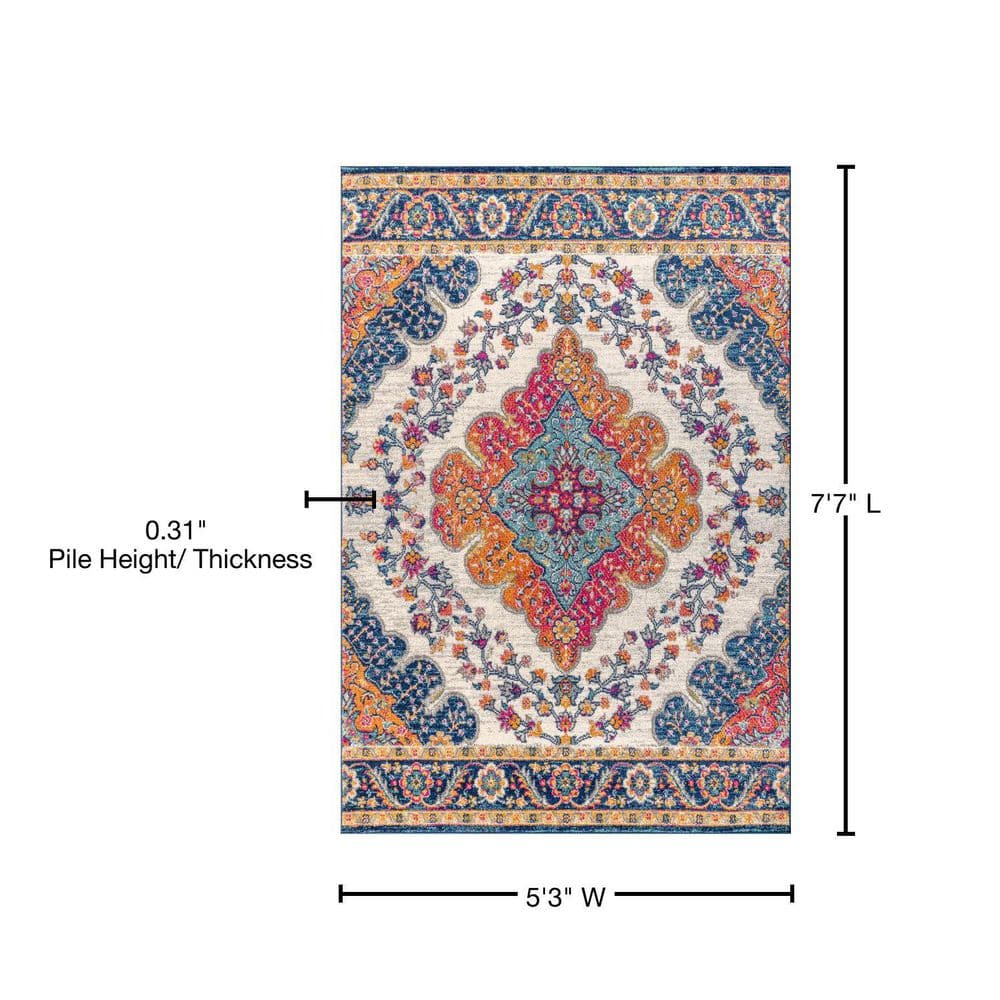 Bohemian Blue and Multicolor Medallion Area Rug, 5 x 8