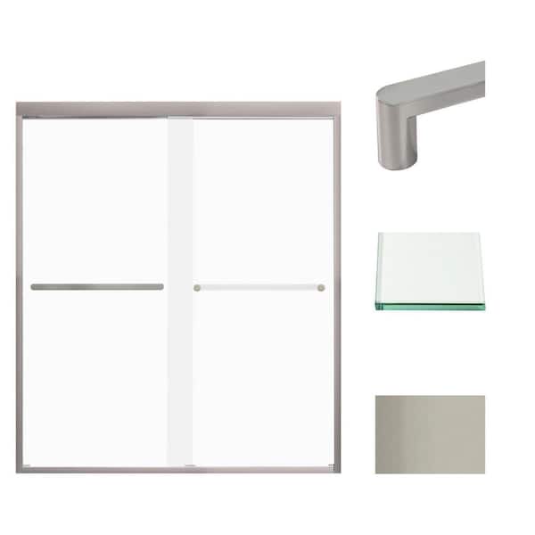 Transolid Frederick 59 in. W x 70 in. H Sliding Semi-Frameless Shower Door in Brushed Stainless with Frosted Glass