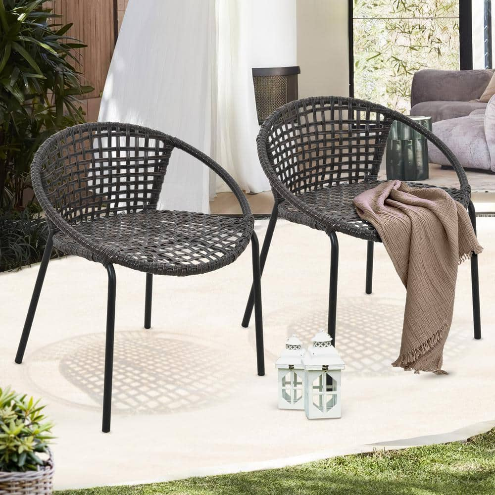 Afoxsos Dark Gray Woven-belt Rope Wicker Hand-make Outdoor Dining Chair Set  with Gray Cushion and Table HDMX385 - The Home Depot