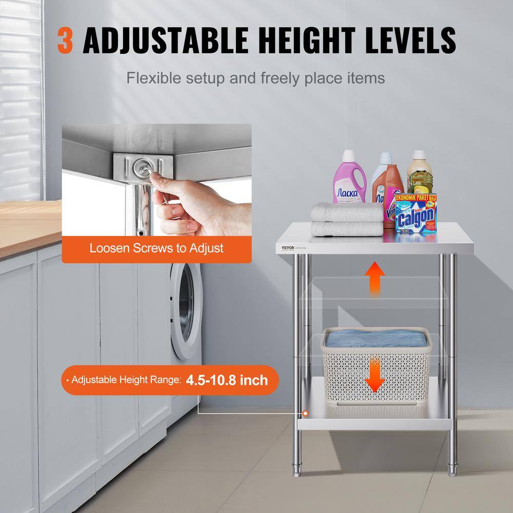 Stainless Steel Adjustable Height Kitchen Worktable