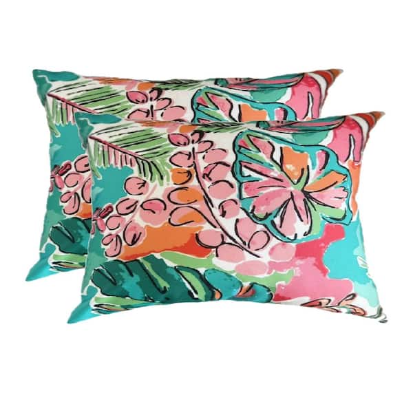 Aloha Turquoise Square Outdoor Throw Pillow （Set of 2)