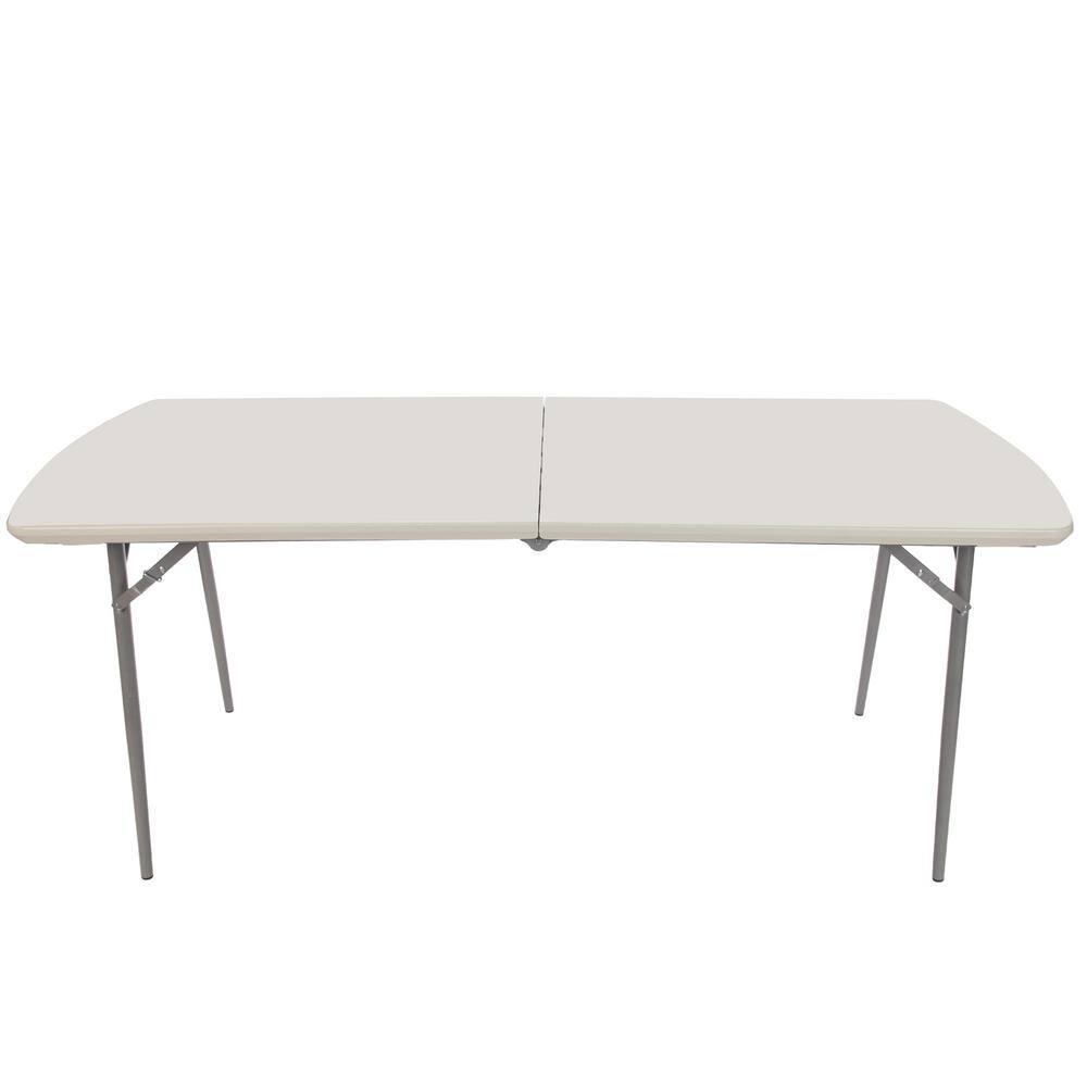 Gray 6 ft Fold-In-Half Banquet Table with Steel Frame
