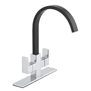 Farrington Contemporary Double-Handle High-Arc Standard Kitchen Faucet in Polished Chrome and Matte Black