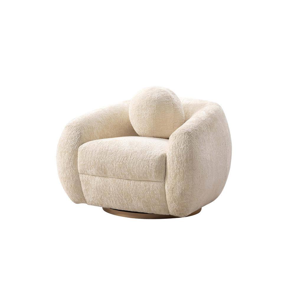Tribeca Cream Chenille Upholstered Accent Chair with Wood Base