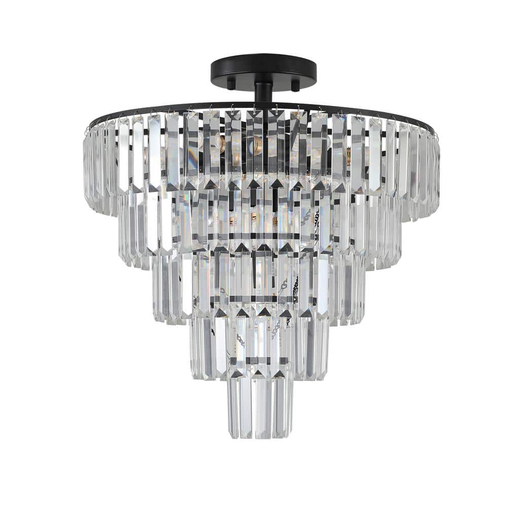 19.7 in. 10-Light Black Flush Mount Chandelier with Crystals Shade Modern C