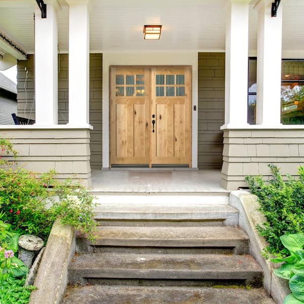 Krosswood Doors 72 in. x 80 in. Craftsman Knotty Alder 9-Lite Clear Glass  Unfinished Wood Right Active Inswing Double Prehung Front Door