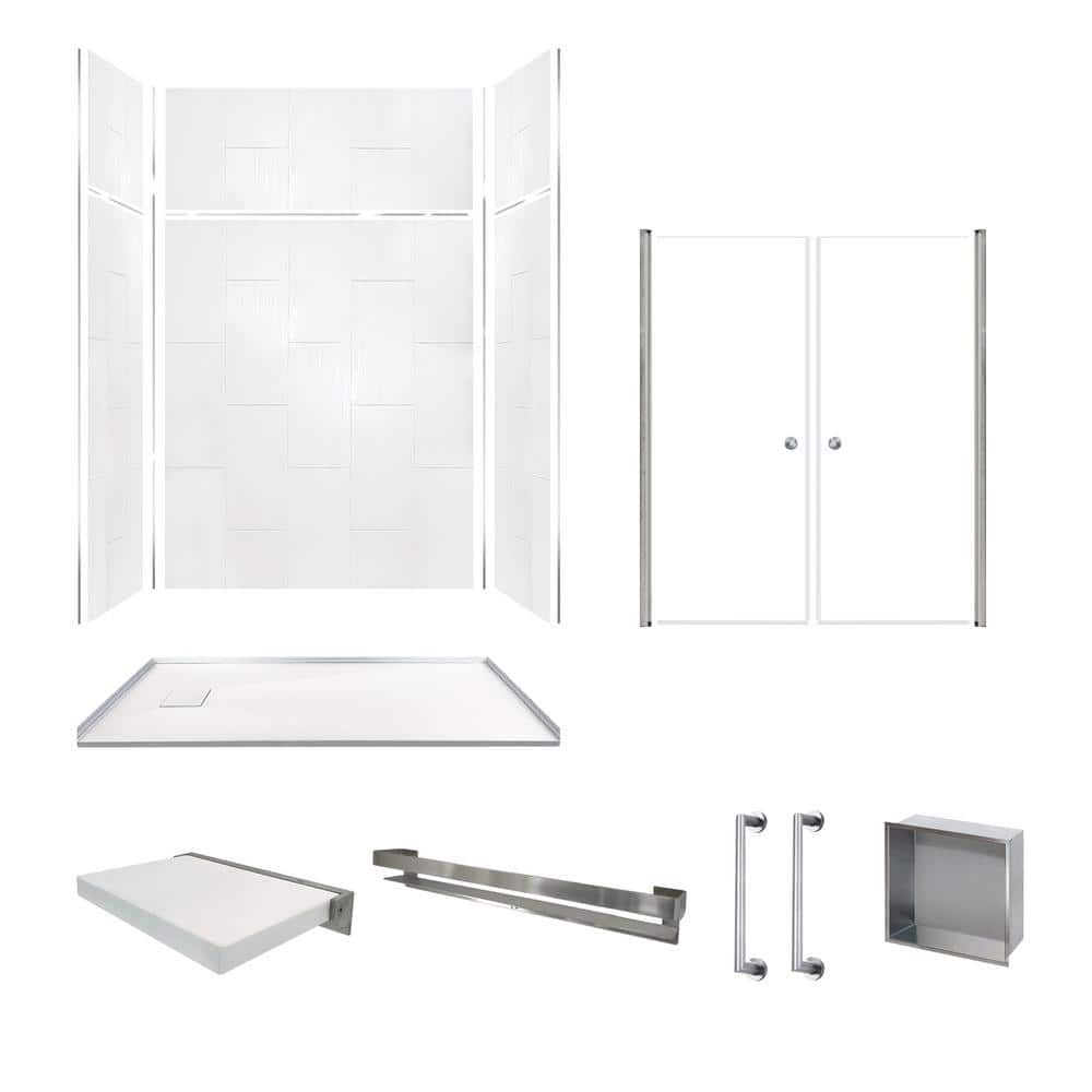 White Vida 60 X 36 Accessible Bathroom Shower Kit with Left Drain