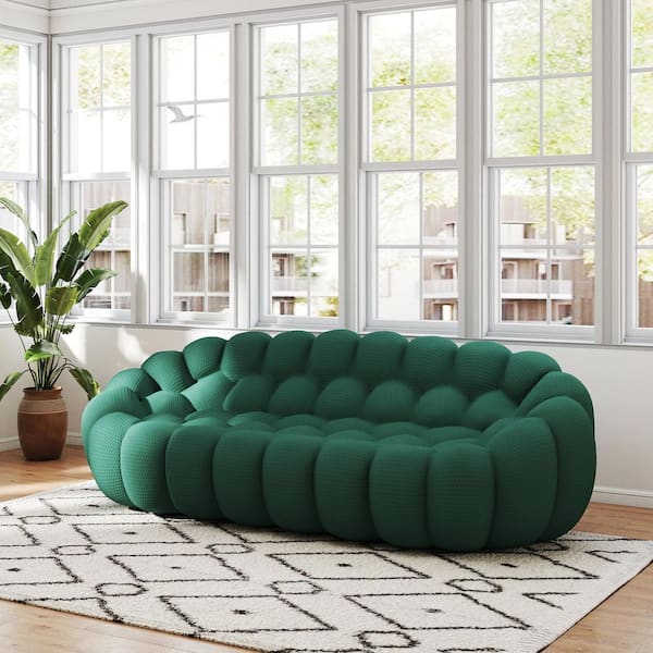 Magic Home 98 in. Bubble Couch, Green Mesh Fabric Curved Sectional Sofa Floor 3-Seater Couch for Meeting Room