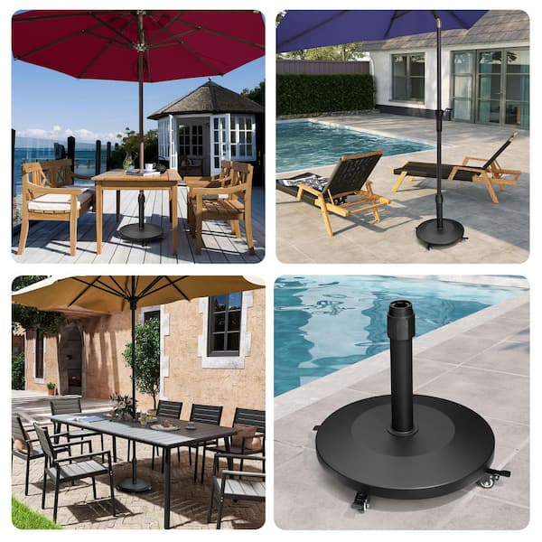 55 lbs. Weighted Round Cement Outdoor Patio Umbrella Base with 4-Wheels in Black