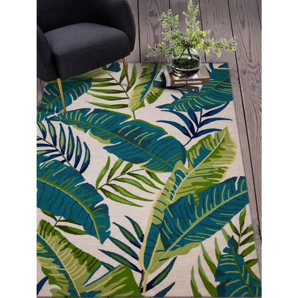 8' Ink Blue Hand Hooked Uv Treated Oversized Tropical Leaves Round Indoor Outdoor Area Rug 8' Ink Blue Hand Hooked Uv Treated Oversized Tropical Leaves Round Indoor Outdoor Area Rug