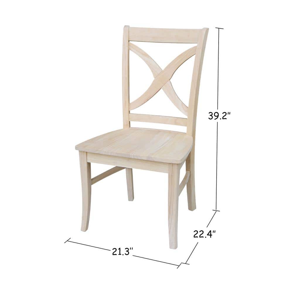 Set of 2 Unfinished Wood Cross Back Dining Chairs
