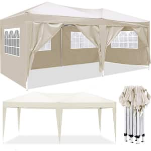 10 ft. x 20 ft. Beige Pop Up Canopy Garage Outdoor Portable Party Folding Tent with 6-Removable Sidewalls and Carry Bag