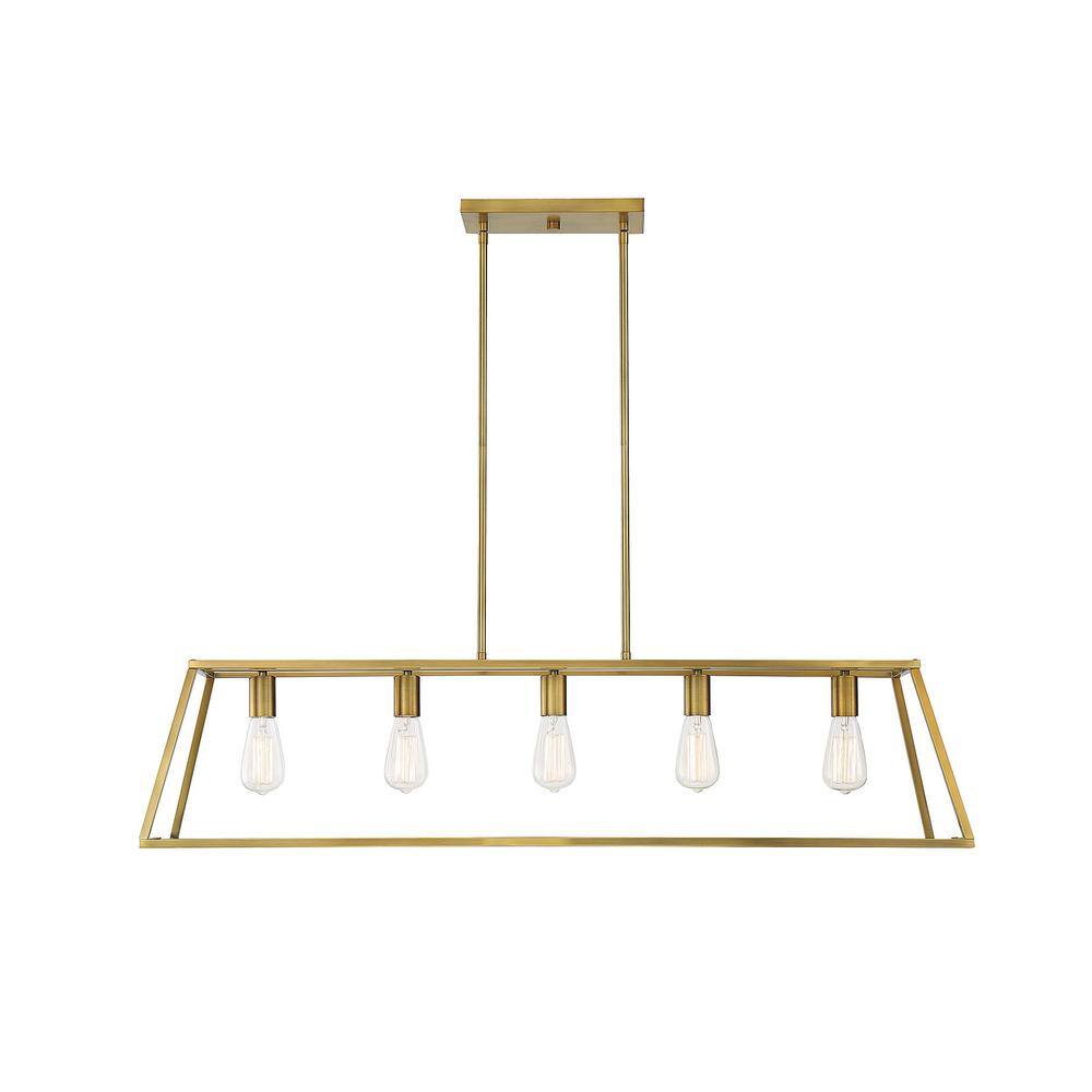 Denton Warm Brass Geometric 5-Light Linear Chandelier