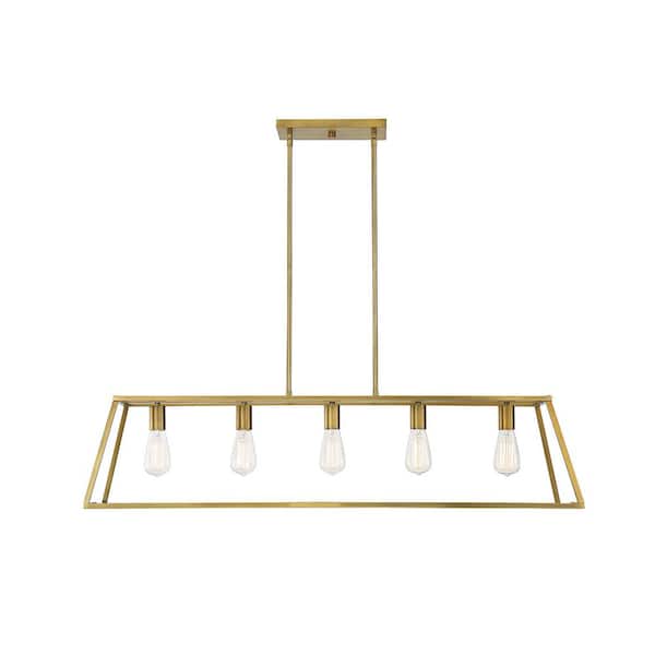 Savoy House 45 in. W x 10.5 in. H 5-Light Warm Brass Linear Chandelier with Metal Frame