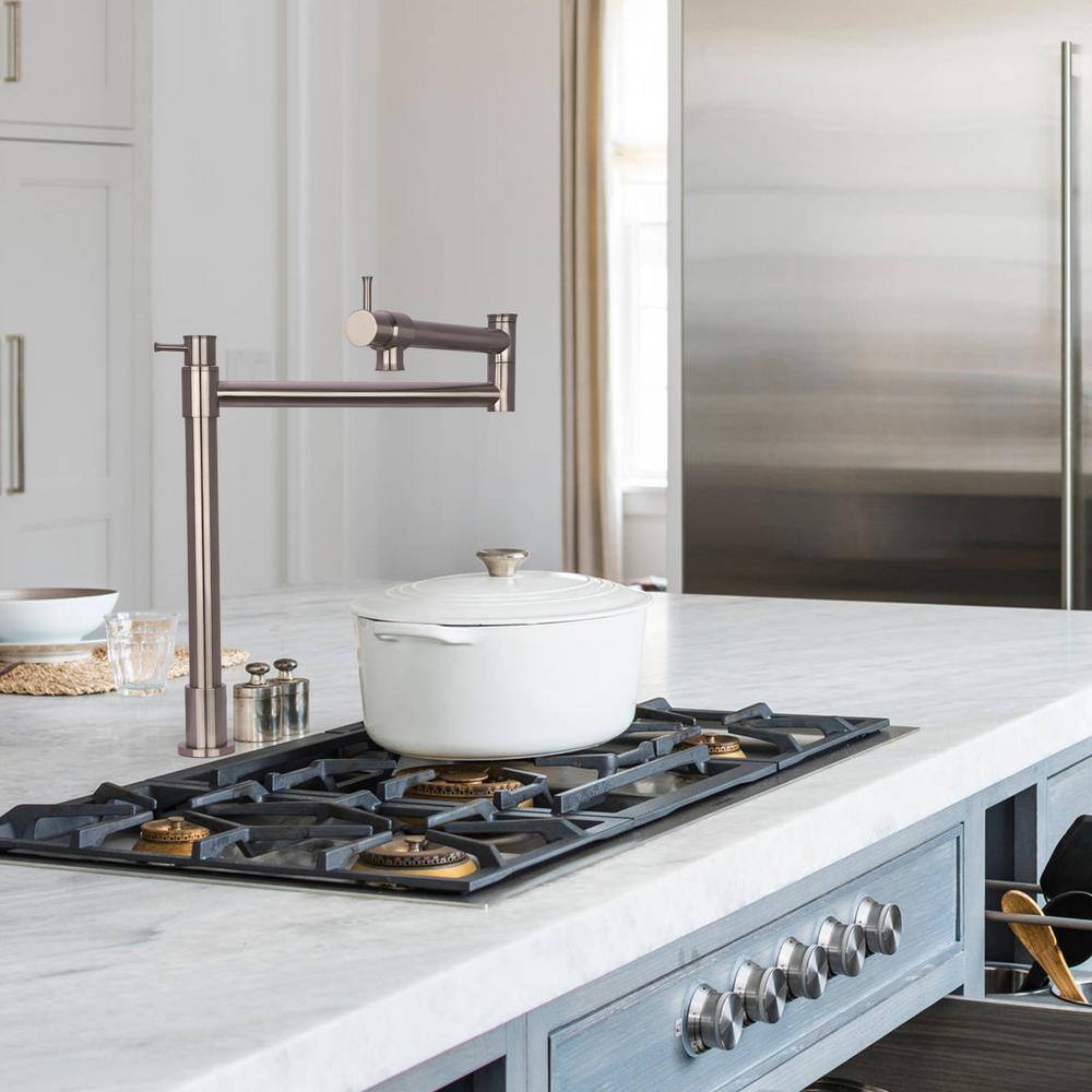 Brushed Nickel Double Handle Deck Mount Pot Filler Faucet