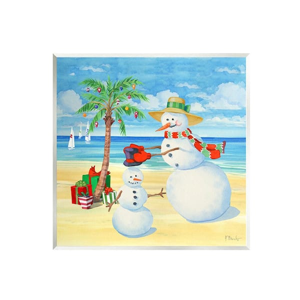 Stupell Industries Festive Snowman Beach by Paul Brent 1-Piece Unframed Graphic Print Nature Poster Art Print 12 in. x 12 in.