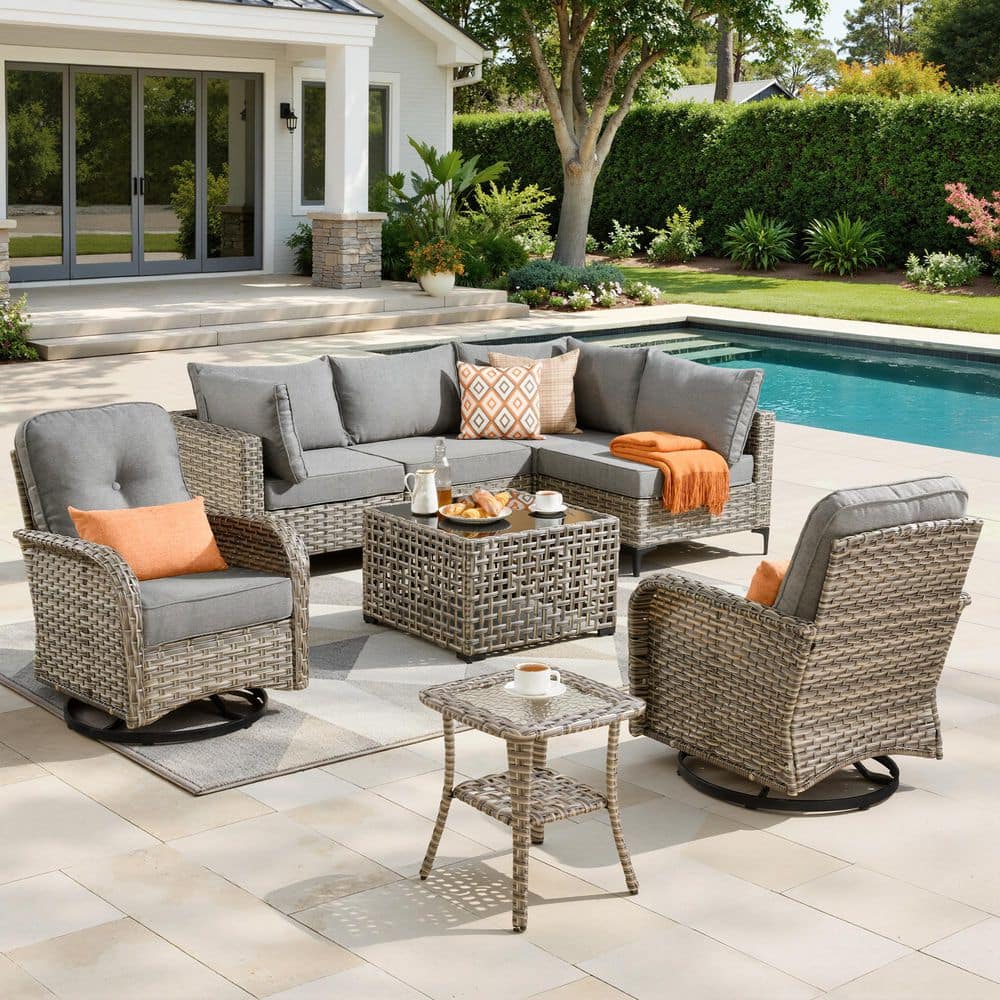 Reno 8-Piece Wicker All-Weather Outdoor Patio Conversation Sofa Set with Swivel Chairs and Dark Gray Cushions price history on PriceWatchPro