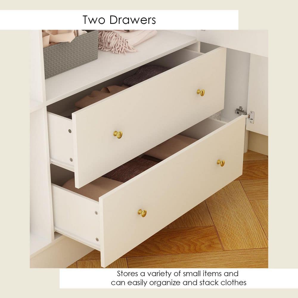 White 4-Door Armoires with Mirror, 2 Hanging Rods, 2-Drawers and Storage Shelves (19.7 in. D x 63 in. W x 70.9 in. H) - thumbnail 9