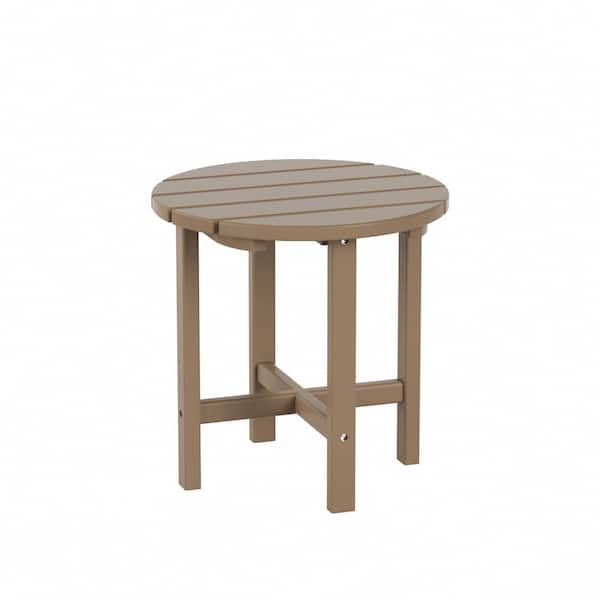 WESTIN OUTDOOR Mason 18 in. Weathered Wood Poly Plastic Fade Resistant Outdoor Patio Round Adirondack Side Table