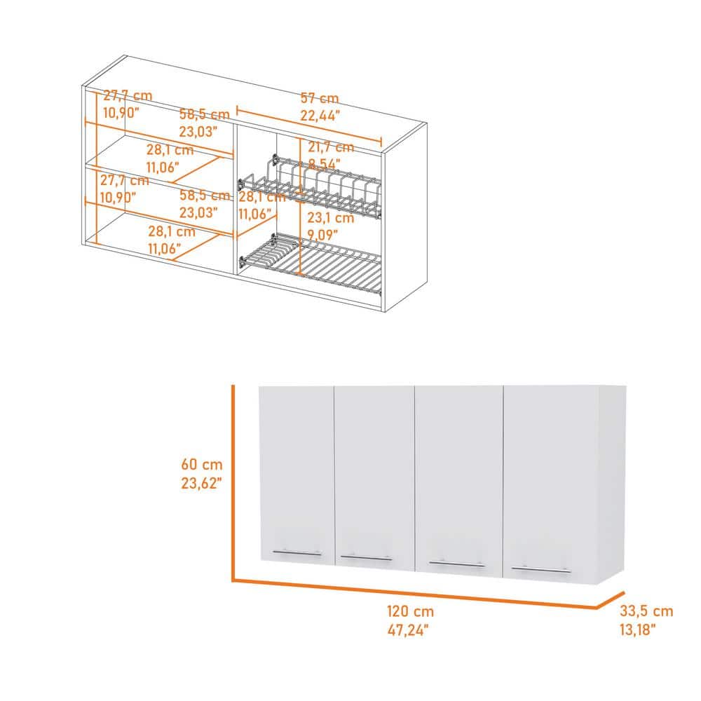 White Particle Board 4-Door Wall Cabinet with Shelf