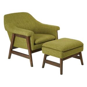 Flynton Chair and Ottoman in Green Fabric with Medium Espresso Frame