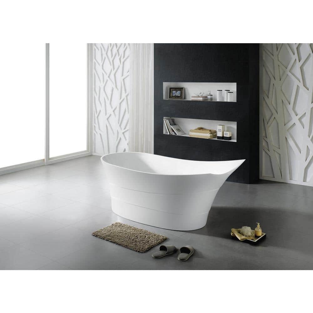 Contemporary White Acrylic Freestanding Soaking Bathtub with Asymmetrical Design