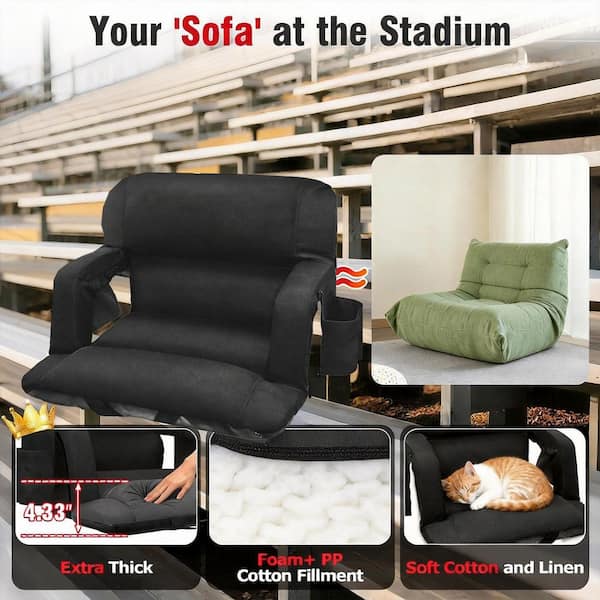 Stadium Seat with Back Support, Foldable Reclining Sofa Style Bleacher Chair Straps and Pockets 2-Pack 25in. Pro