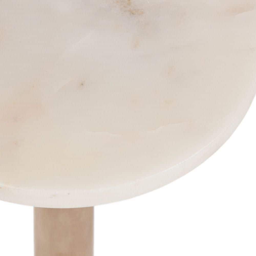 Wegner 8 in. White/Natural Round Marble End Table - thumbnail 6