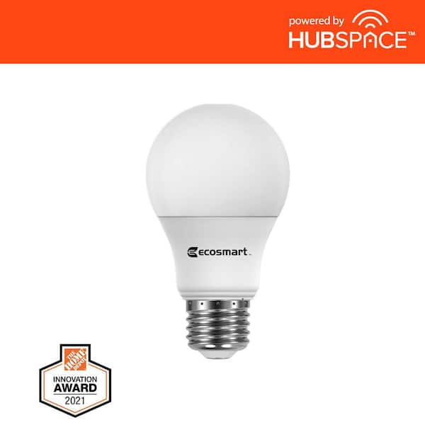 EcoSmart 60-Watt Equivalent Smart A19 LED Light Bulb Tunable White with Voice Control (1-Bulb) Powered by Hubspace
