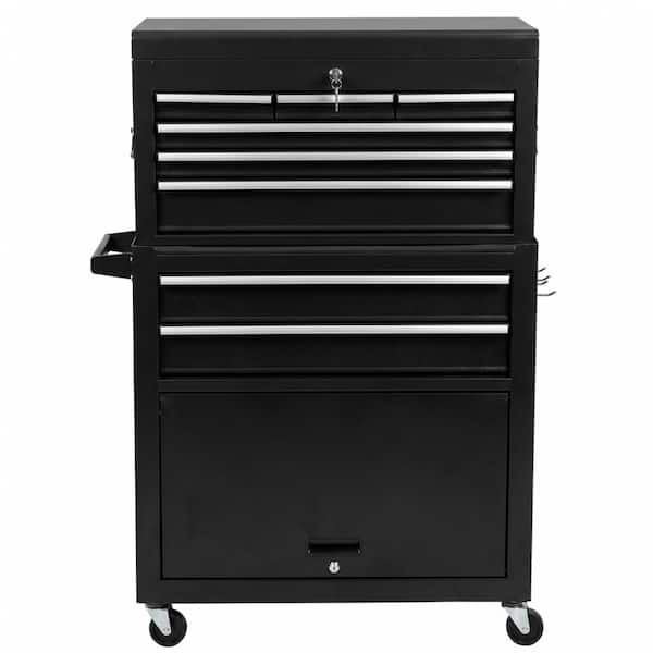 8-Drawer Rolling Tool Chest – 2-in-1 Lockable Tool Box, Sliding Drawers & Detachable Top, Black