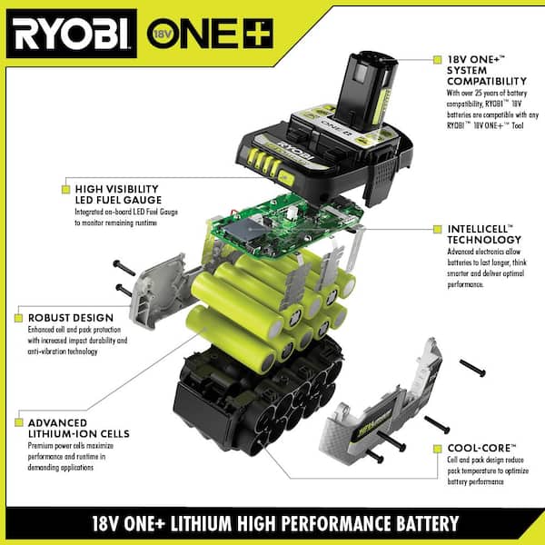 Ryobi P102 Genuine OEM 18V One+ Lithium Ion Compact Battery for Ryobi  Cordless Power Tools