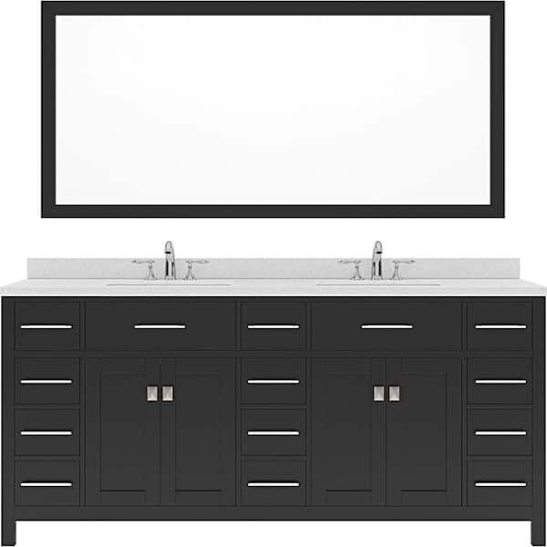 Virtu USA Caroline Parkway 72 in. W Bath Vanity in Espresso with Quartz Vanity Top in White with White Basin and Mirror