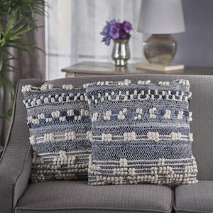 Clara Blue and White Geometric Cotton 17 in. x 17 in. Throw Pillow (Set of 2)