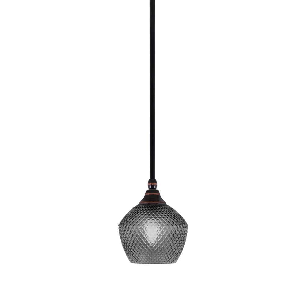 Sparta 100-Watt 1-Light Black Copper Mini Pendant Light with Smoke Textured