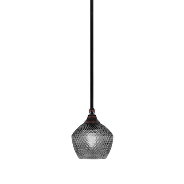Unbranded Sparta 100-Watt 1-Light Black Copper Mini Pendant Light with Smoke Textured Glass and Light Bulb Not Included
