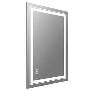 24 in. W x 36 in. H Rectangular Frameless Dimmable LED Light Anti-Fog Wall Bathroom Vanity Mirror Super Bright