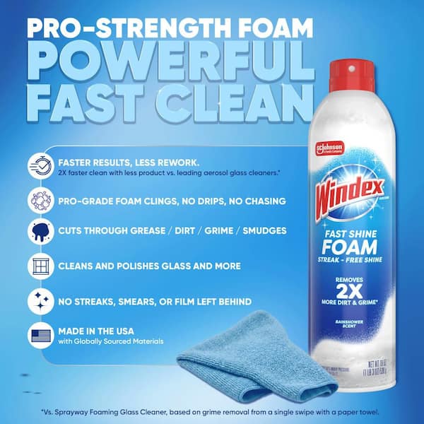 19 oz. Glass Cleaner Fast Shine Foam, Rainshower Scent